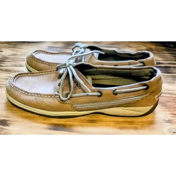 Sperry Top Sider Women's Casual Tan Boat Shoes Lace Up Leather Slip On Size 9M - Picture 4 of 10